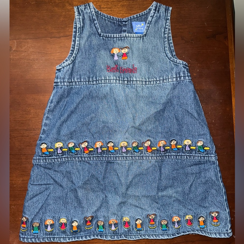 Baby Crew Vintage Overall Jean Dress with Embrodiery Size 3T